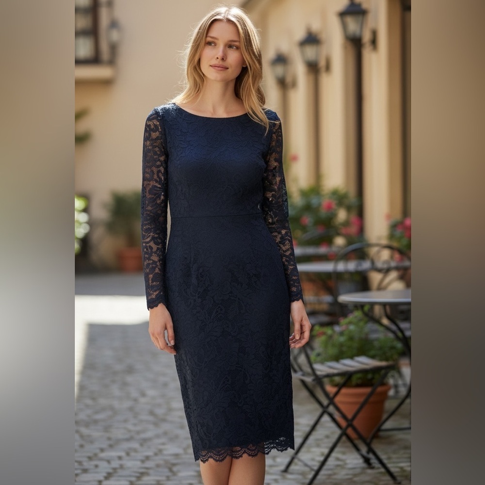 Lulu's Navy Lace Long-Sleeve Sheath Dress